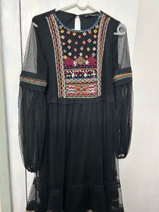 Boho Embroidered Black Dress