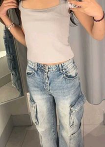 light wash women cargo jeans ◇