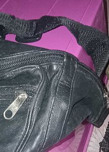 Black Leather Fanny Waist Bag unused