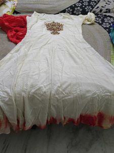 Elegant White Kurta Set with Red Jacket
