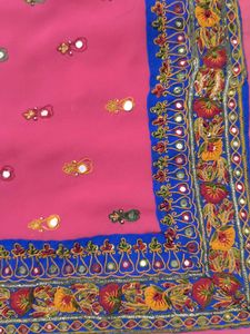 Pink & Blue Embroidered Saree