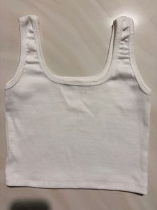 B&amp;W Ribbed Scoop Neck Crop Top