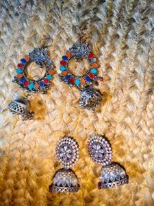 Boho Oxidized Jhumka Earrings 2 ct