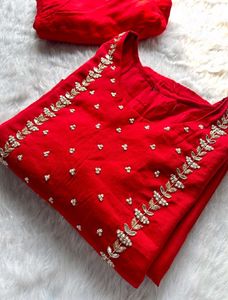 Embroidered Red Silk Blouse