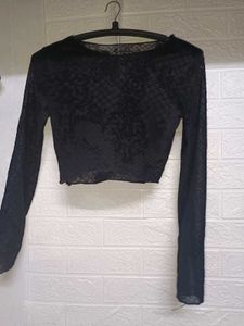 Sheer Black Long Sleeve Crop Top