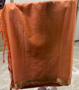 Elegant Orange Saree with Gold Border