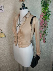 H&amp;m Ruched Button-Up Long Sleeve Top