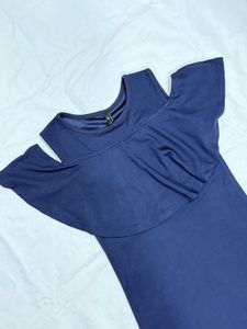 Chic Navy Blue Cold Shoulder Dress