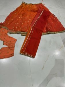 Orange Ombre Embroidered Skirt