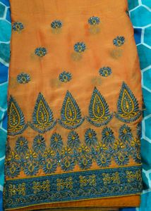 Orange Embroidered Silk Saree