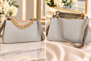 Chic Silver Glitter Handbag with Gold Chain