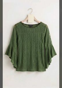 Free gift 🎁 &amp; Olive Green Lace Bell Sleeve Top