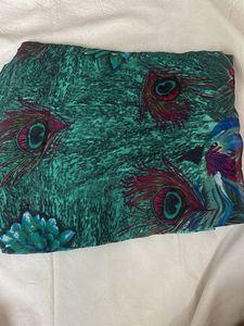 Green Peacock Print Saree