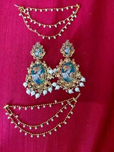 Traditional Indian Earrings and Chain Set