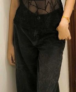 Washed Black Wide Leg Jeans