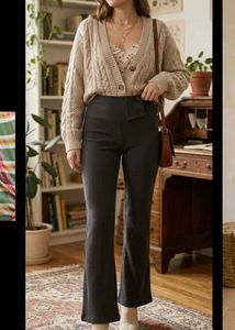 Ribbed Flare Pants with Button Detail