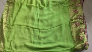 Stunning Double Shaded Green Saree with Mirror Wor