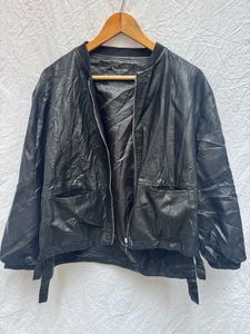 Stylish Black Faux Leather Bomber Jacket
