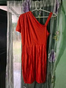 length 35half,Chic One-Shoulder Orange Dress