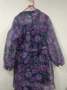 Sheer Floral Print Shirt Dress