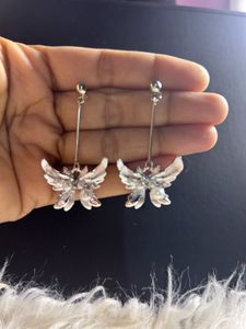 Elegant Silver Butterfly Pearl Dangle Earrings
