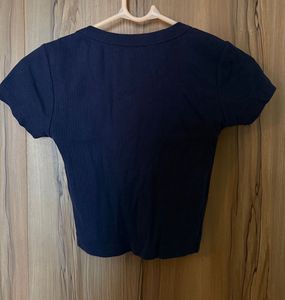 fitted navy blue crop top basic from h&amp;m