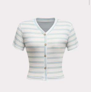 Striped V-Neck Button-Up Top