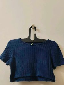 Blue Textured Cropped Top