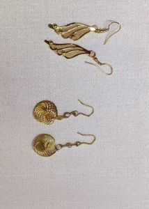 Gold Tone Drop Earrings - Two Pairs