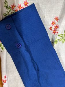 Fitted Blue Ruched Button-Down Top Shirt