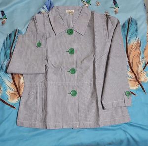 Striped Blazer with Green Buttons