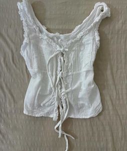 White Lace-Up Cottagecore Tank Top