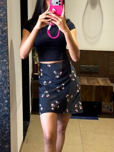 Black Floral Mini Skirt