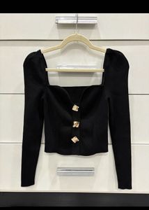 Chic Black Bell Sleeve Button-Up Top