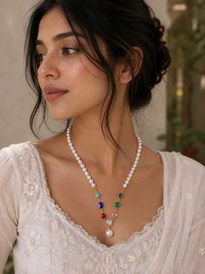 Elegant Pearl & Gemstone Necklace (Savana)