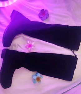 Black Velvet Knee-High Boots