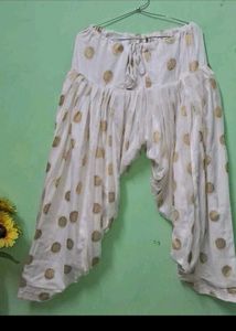 White &amp; Gold Printed Palazzo Pants