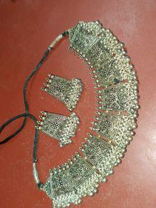 Oxidized Silver Choker Necklace Set