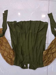 Olive Green top with Lace Sleeves