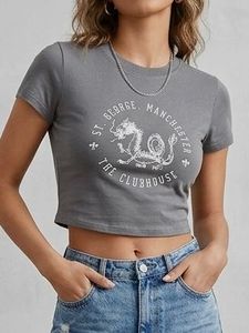 Grey Dragon Graphic Crop Top