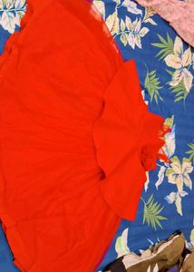 Vibrant Red Saree with Ruffled Blouse Piece