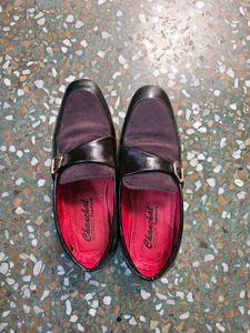 red and black party wear dress with shoes