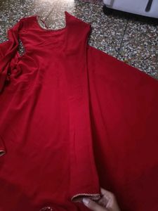 Red Anarkali Gown with Embellished Neckline