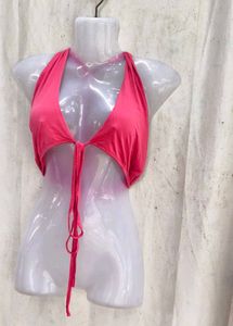 I. Hot Pink Halter Neck Crop Top