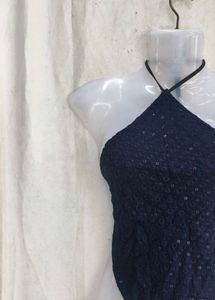 Navy Blue Sequin Halter Top