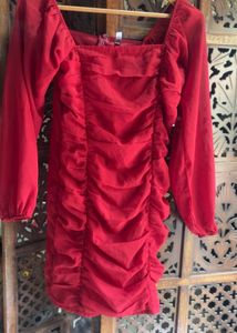Chic Red Ruched Mini Dress