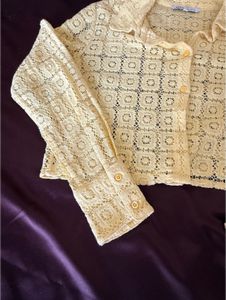 Yellow Crochet Button-Up Shirt