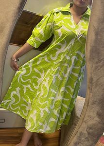 cotton Lime Green white dress