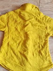 Yellow Button-Up Shirt with Patches