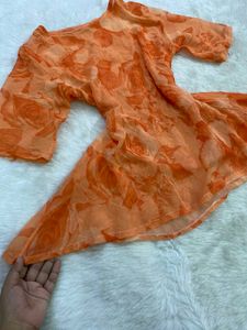 Vintage Orange Floral Sheer Mesh Top
